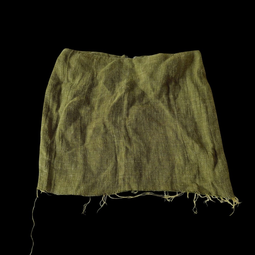 Kate Hill Petites Moss Green Linen Blend‎ Frayed Hem Mini Skirt Size 10P